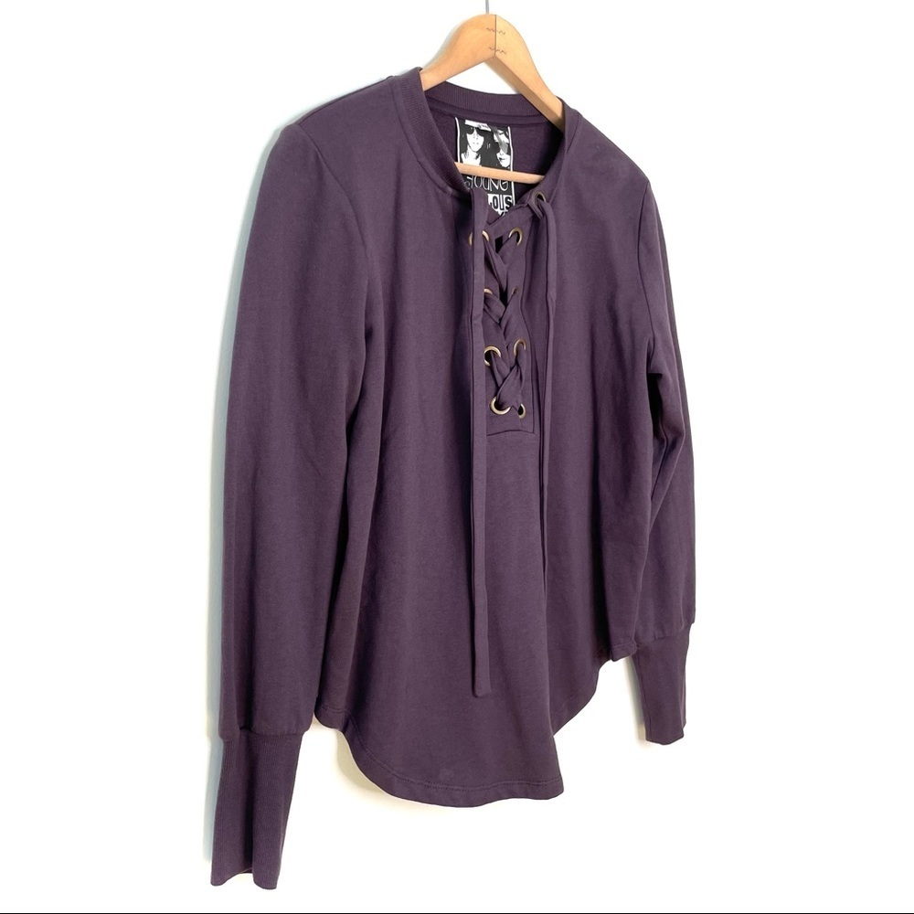 Young Fabulous & Broke | YFB Noelle Lace Up Sweatshirt Purple - Picture 3 of 8